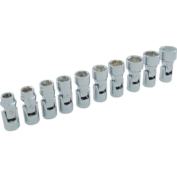 3/8" Dr 10Pcs 6 Point Metric, Universal Joint Socket Set, 10mm-19mm